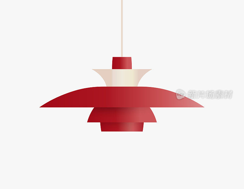 Ceiling lamp for scandinavian interior, classic danish interior furniture object for soft and warm home lighting, lamp over table, flat realistic vector illustration